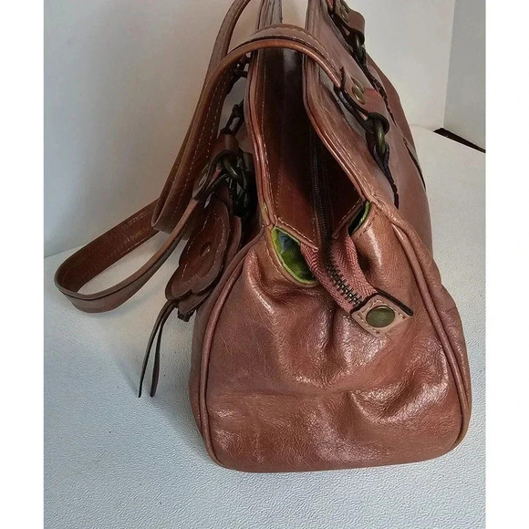 Rue Princesse Paris Distressed Leather Double Handle Shoulder Bag Handbag Tassel - Picture 5 of 12